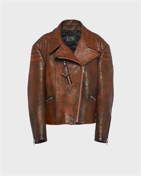 bikers prada|Papaya Leather Biker Jacket .